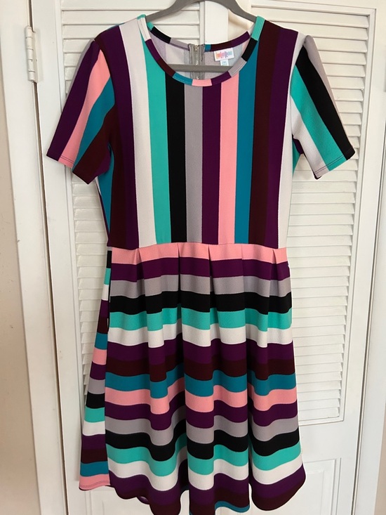 LuLaRoe Dresses & Skirts - LuLaRoe Woman’s Striped Dress — Teal, Purple, Pink, Black, Gray, White
